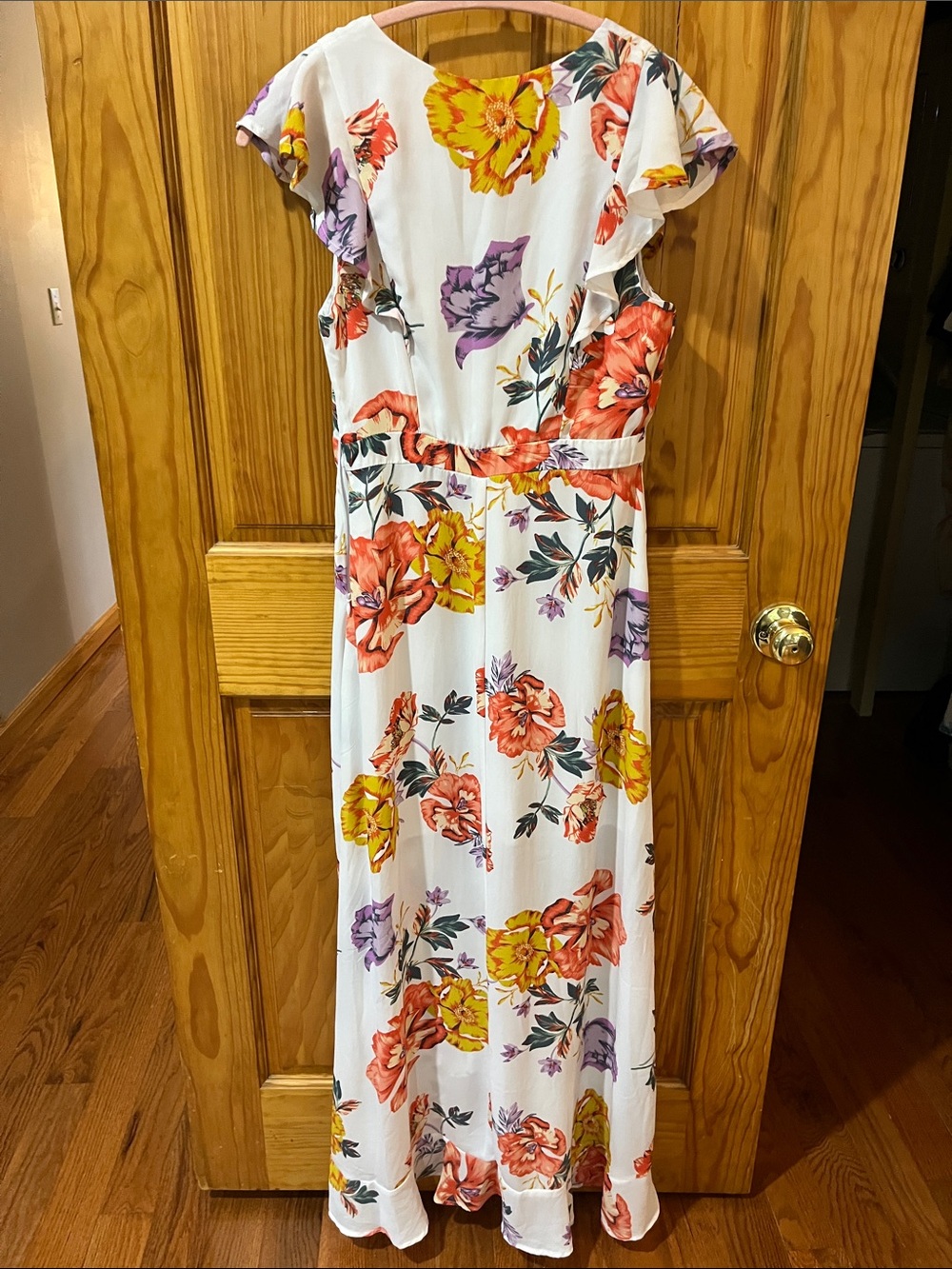 june & hudson White Floral Wrap Maxi Dress with Yellow, Orange & Purple Blooms - Picture 4 of 5
